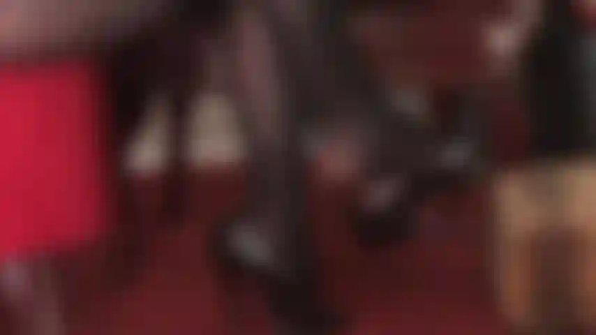 Shoe play in opaque black pantyhose - a sexy side view of your goddess dangling heels.