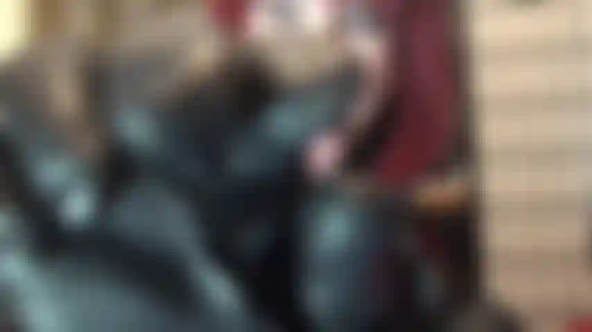 Dominated by leather mistress and her fat brown cock meat.