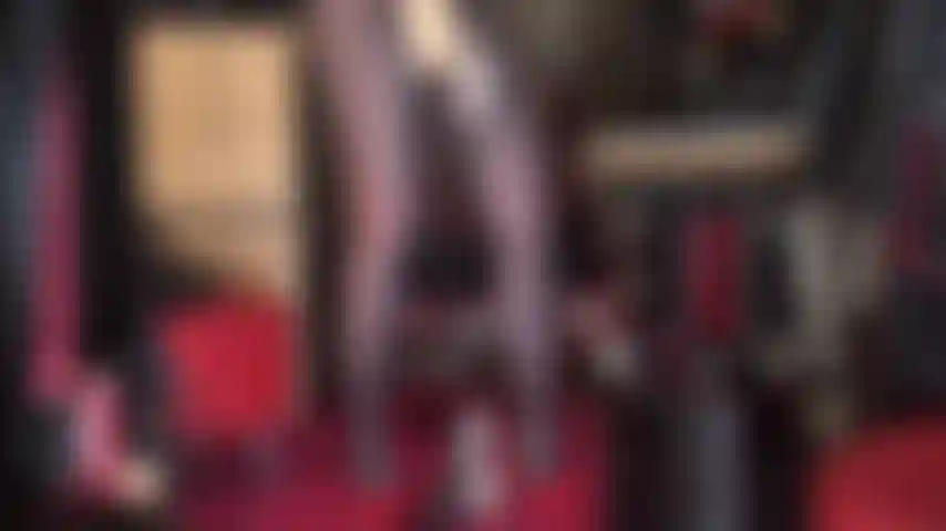 Satin goddess in pantyhose with big cock - shimmering gold satin blouse, and matching gloves that stroke a big beautiful strapon cock, silky nylon legs and hot red heels.