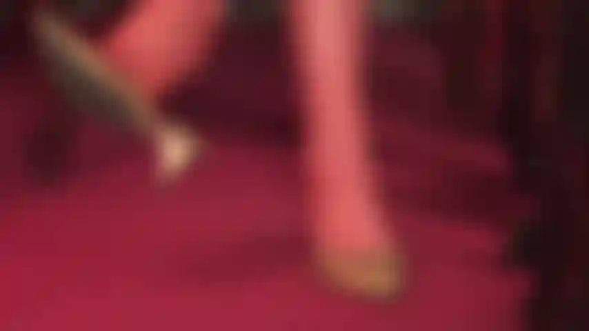 If you are into dangling and shoe play with pretty leather mules with low heel, then this is for you! Red stockings, foot fetish, feet.