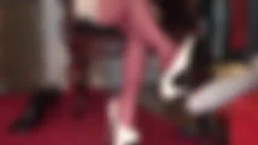 1 Hour of red pantyhose and white heels - teasing and torturing your cock with riding crop, long nylon legs, feet and these wonderful platform pumps walking all over you.