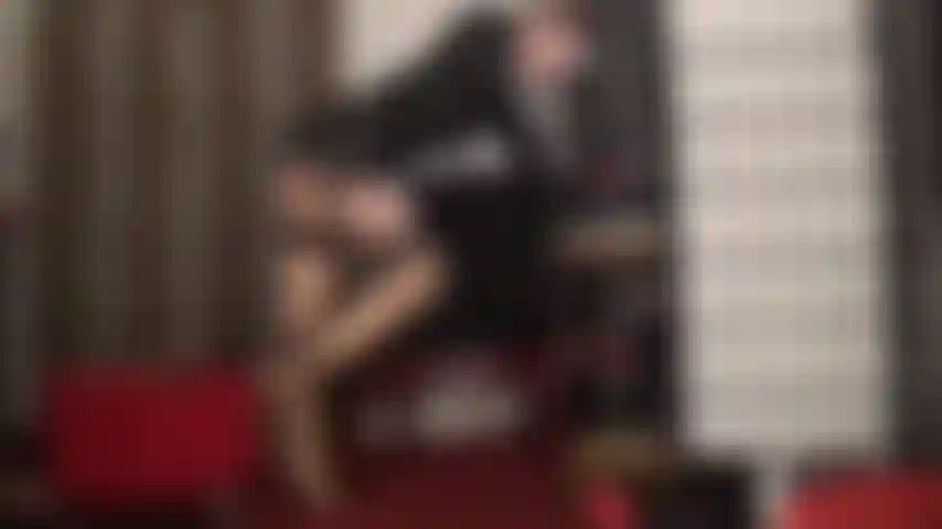 Slow sensual tease with legs and feet - super glossy nude stockings, garter girdle, red slides and magic toes that drain your balls.