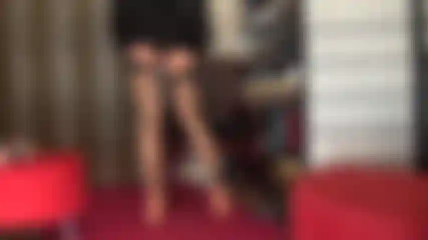 Strapon domination and ass worship in sexy lingerie, stockings and garters with 8 inches of black cock.