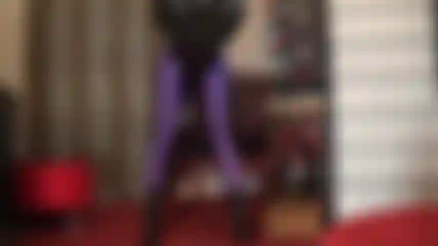 Extremely glossy and tight purple spandex tights, leg worship, ass worship and ankle boots.