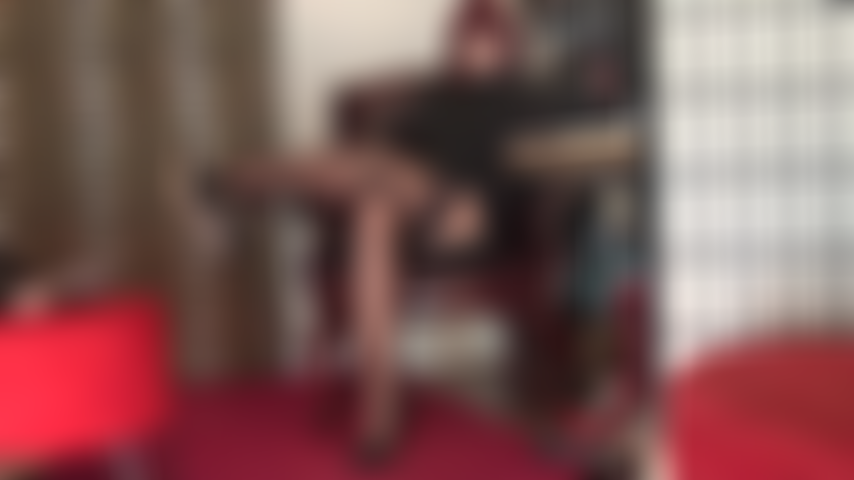 Sexy stocking legs are your weakness - enjoy this silky nylon seduction in seamed black lace top stockings over shiny nude pantyhose.