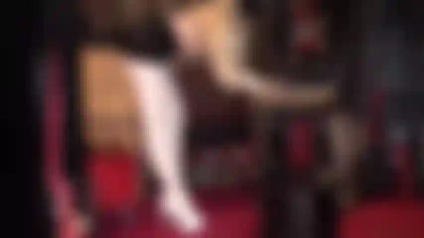 Latex, satin, shiny hose and rubber gloved handjob.