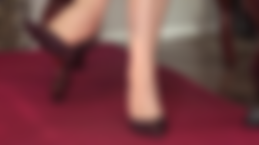 Mistress vivian drops the heel - dangling, shoe play, foot fetish, shiny pantyhose toes.
