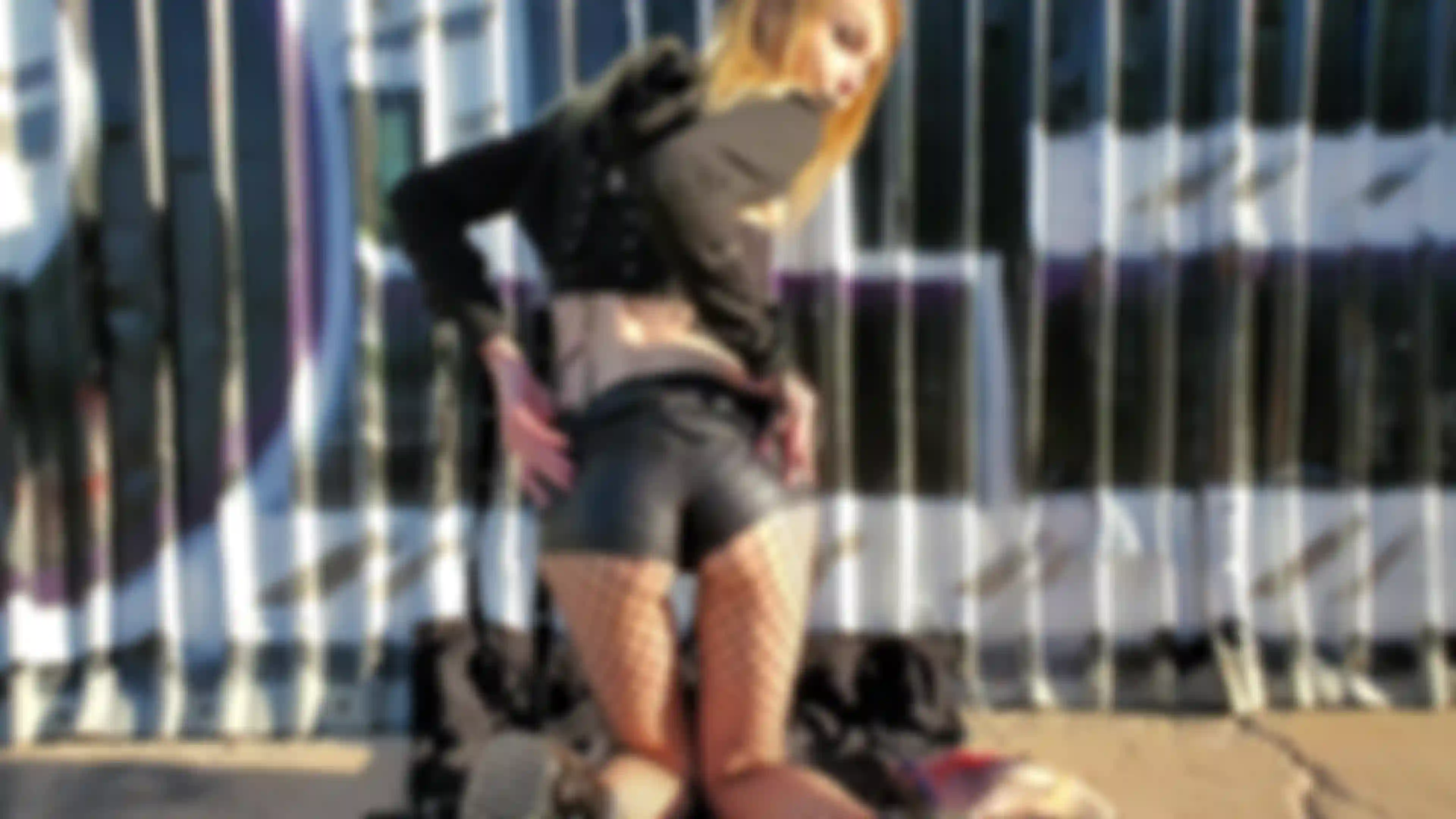 Sexy Goth Girl Smacks Her Ass Outside Followed By Flashing Her Tight Holes Bent Over