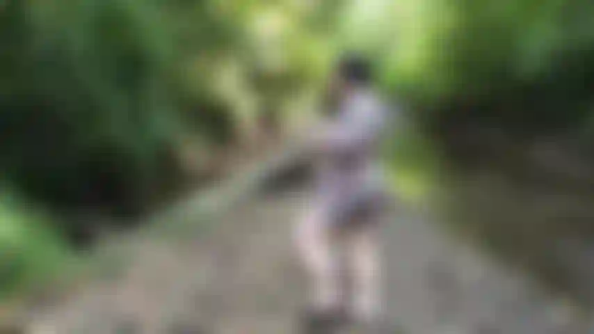 Went for a walk down a busy nature trail. Watch me pound my fat, hairy pussy, just several feet from the popular path before squirting several blasts of girl cum into the water.