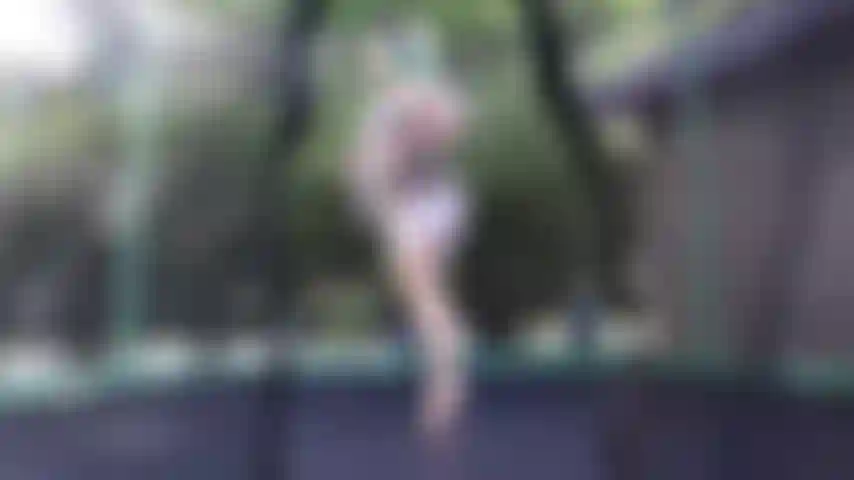 Went into the backyard, and decided to get naked while jumping on the trampoline. I strip down full nude, with my plump tits and fat belly jiggling and shaking as I bounced up and down. I even play with my hairy pussy a bit, right there in broad daylight,