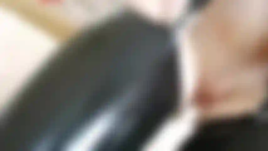 Black jelly small dildo play PT position, latex s&s, latex mits.