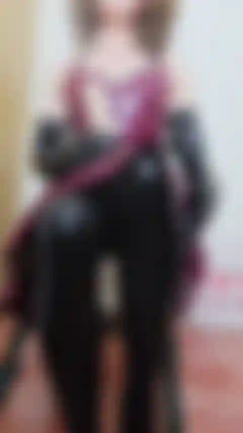 Latex handjob on dildo, wearing black latex stockings, plum latex dress, very long latex gloves british accent I talk you through your handjob JOI.