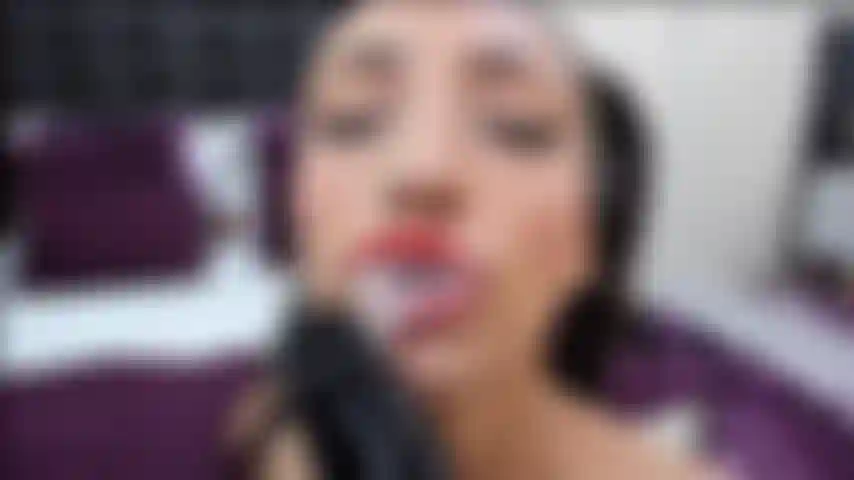 Slobbery blowjob to a black dildo