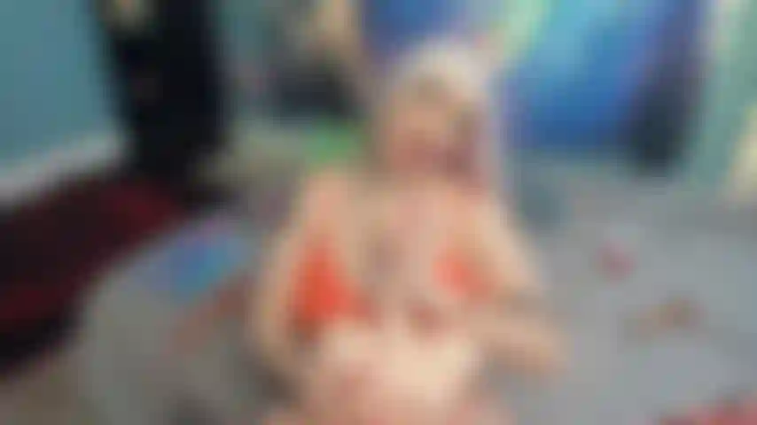 busty bimbo slut rides torso toy+finishes with a foot job