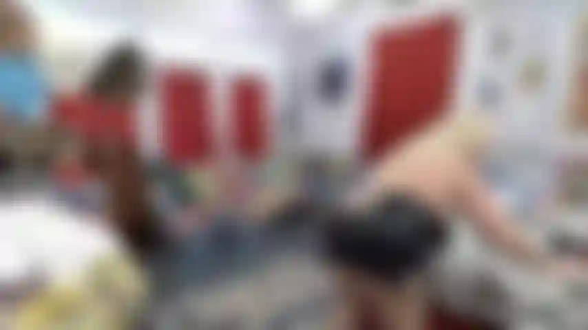 BLACK DRESS, TITS, RIDDING BLOW UP DOLL