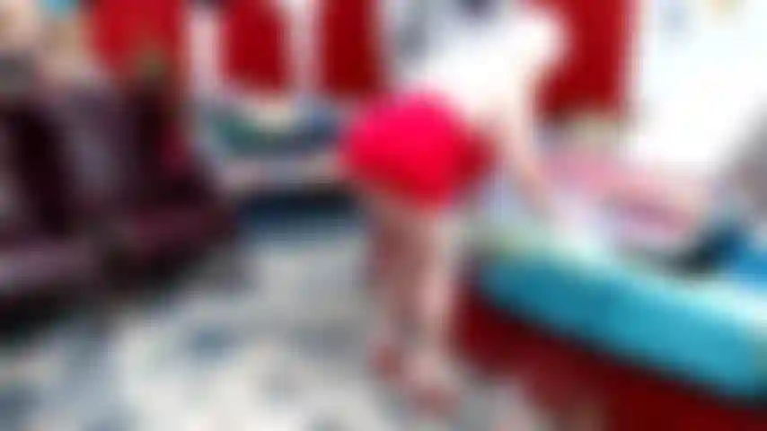 RED DRESS & RED HIGH HEELS--TEASE VIDEO---CHANGE INTO WHITE DRESS--TITS & ASS BOUNCING---REVERSE COWGIRL WITH BLACK TOY IN PUSSY