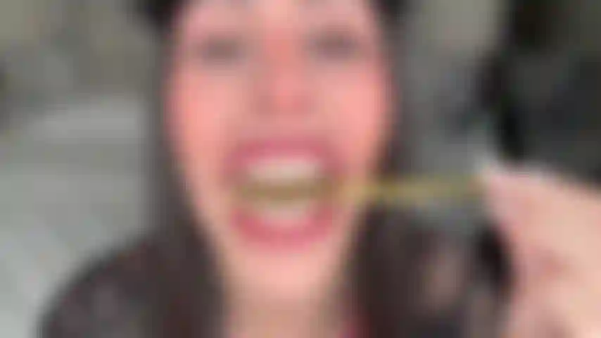 Giantess bites and licks pencil!