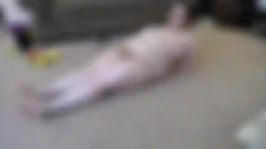 Lower Abdominal Torture Continues... Naked Leg Circles. Naked Annie lifts her fat little legs to strengthen her lower abs.